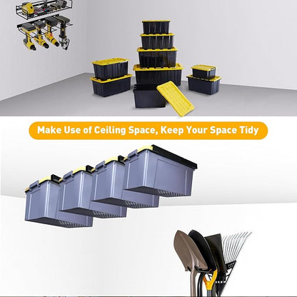 TOPOWN Overhead Garage Ceiling Bin Storage Rack, Heavy Duty Tote Slide Garage Storage System Overhead Tote Storage Rail System (for 4 Bins)