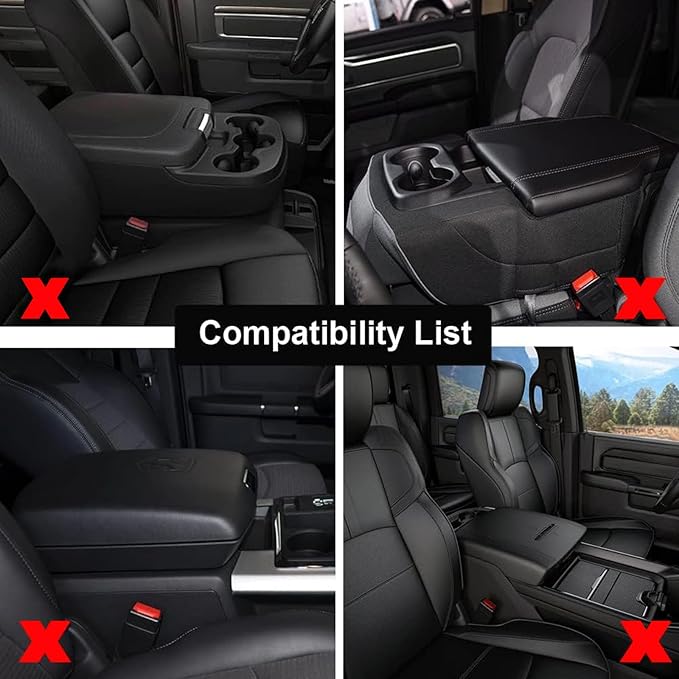 GIANT PANDA Custom Fit Center Console Cover for Dodge RAM 1500 2500 3500 2002 2003 2004 2005 2006 2007 2008 2009 2010 2011 2012 with Jump Seat - Neoprene Armrest Center Cover - Full Protection-Black