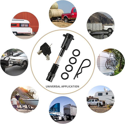 Trailer Hitch Locks, 5/8" Dia 4" Long Hitch Lock with Safety Clip Fits Class III IV V 2",2-1/2" & 3" Hitches, Hitch Lock with Anti-Rattle O-Rings for Trailer Truck Car Boat(2 Pack)