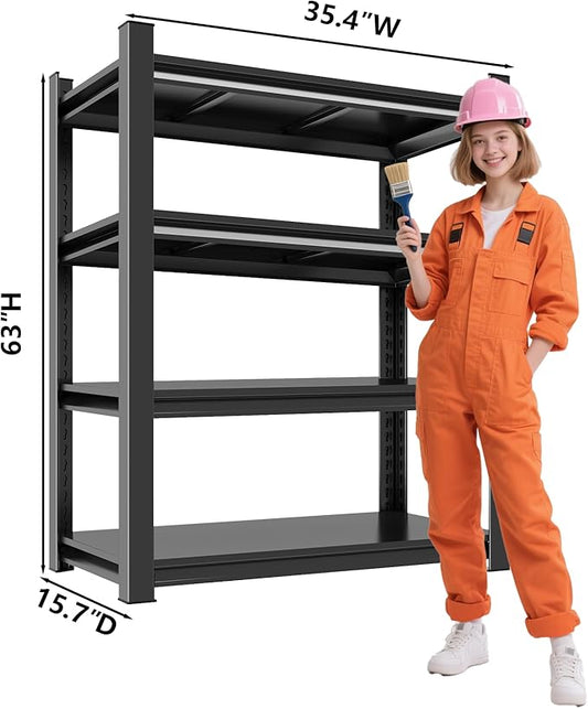 Thickened Steel Structure Multi-Functional Storage Shelves Load Capacity 500 lbs per Shelf Free Adjustable Height Suitable for Garage, Basement, Warehouse Storage, Black (63.0 “H*35.4 ”W*15.7 "D)