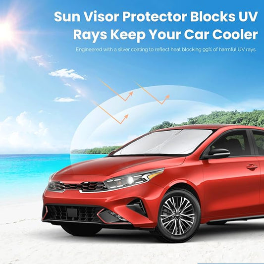 Custom Fit Kia Forte Windshield Sunshade for Kia Forte 2019 2020 2021 2022 2023 2024 2025 Front Window Shades Cover for Windshield Sun Visor Protector 210T Reflector Blocks UV Rays Cooler Accessories