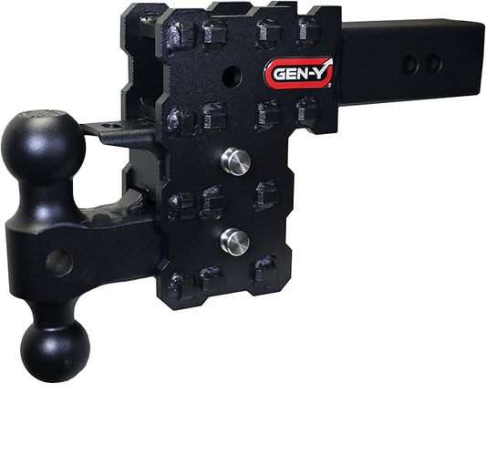 GEN-Y Hitch Solid Shank Adjustable Tow Hitch with Dual-Ball and Pintle Lock for 2.5" Receiver - 5" Drop - 16,000 LB Towing Capacity - 1,600 LB Tongue Weight - Black