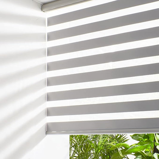 Persilux Cordless Zebra Blinds for Windows (70" W X 47" H, Grey) Free-Stop Windows Shades Dual Layer Light Control for Day and Night, Light Filtering Sheer Shades for Home, Easy to Install