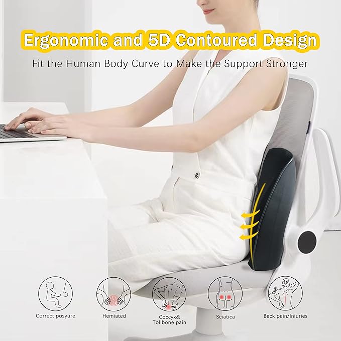 Super Soft Lumbar Support Pillow for Car, 100% Memory Foam Lumbar Pillow with Breathable Removable Cover, Ergonomic Design - Back Pillow Lumbar Support Pillow for Car Seat/Back Pain Relief(Black,1PC)