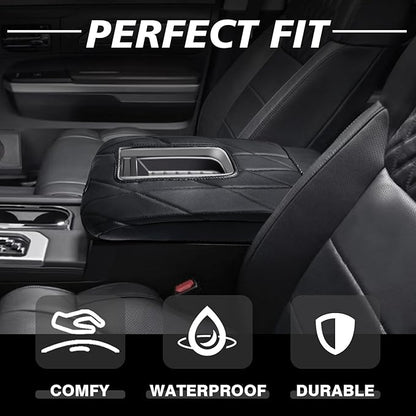 Muslogy Center Console Armrest Cover Compatible with Toyota Tundra 2014-2021 Comfort Armrest Pad Arm Rest Cushion Vegan Leather Protector Regular Thick(Bucket Seat ONLY)