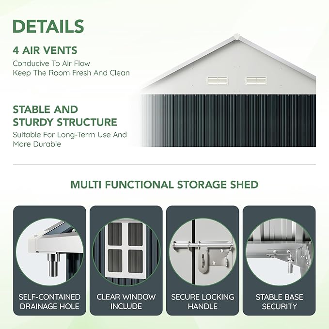 8X6FT Outdoor Steel Storage Shed with Lockable Doors, Frame Floor (No Wood/Other Boards),One Window,Ideal for Garden, Backyard, Patio Storage