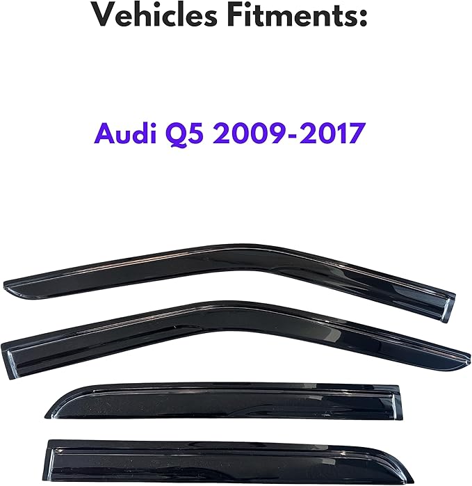 KPY Window Visor Compatible with Audi Q5 2009-2017, 4PC Rain Guard Side Window Vent Deflectors Tape-On Mugen Style, 2009 2010 2011 2012 2013 2014 2015 2016 2017