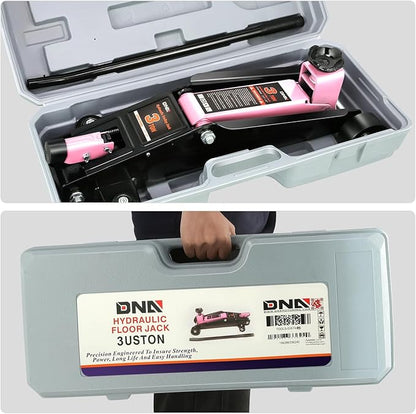 DNA MOTORING 3 Ton Low Profile Floor Jack, 3 tons (6000 lbs) Capacity Fast Lift Hydraulic Trolley Service/Floor Jack, 7.7 "-21" Lifting Range, Pink, TOOLS-00674-PK