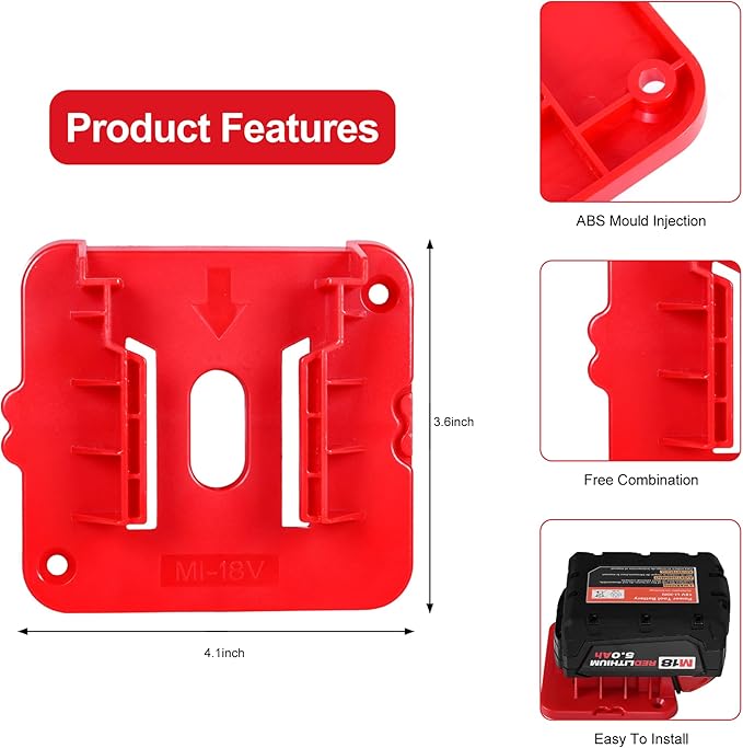 12 Pack Battery Holder for Milwaukee M18 18V Battery Mounts Dock Holder Fit for M18 48-11-1815 48-11-1828 48-11-1850 48-11-1860 (w/24 Screws, No Battery)
