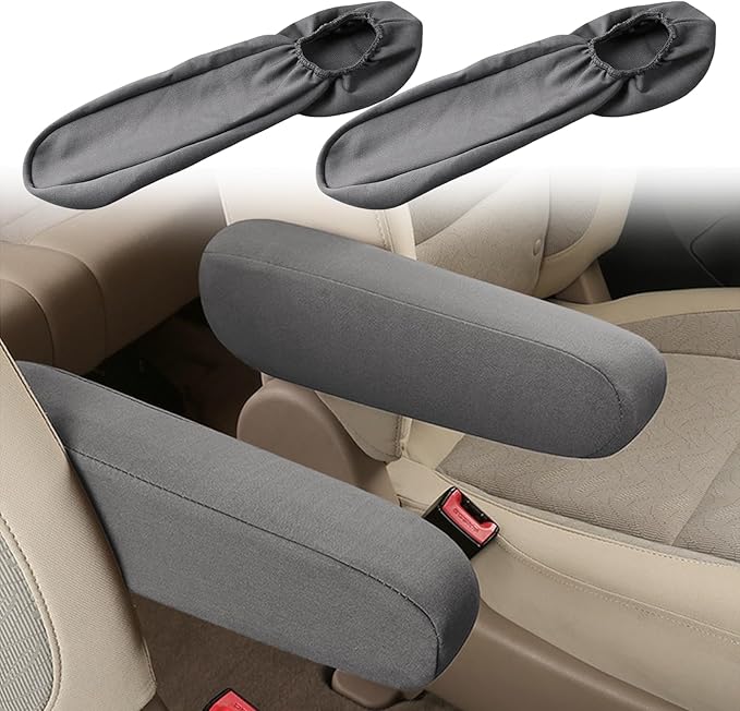 2PC Car Front Seat Armrest Covers,Universal Size Seat Arm Rest Cover,Flat Cloth Fabric Armrest Cover,Car Interior Accessories(Gray,1Pair)