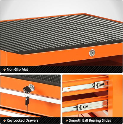 DNA MOTORING 3-Drawer Rolling Tools Chest, Rolling Tool Storage Cabinet, Heavy Duty Mechanic Tool Cart, Trolley Organizer for Garage, Warehouse, Workshop, Orange, TOOLS-00405