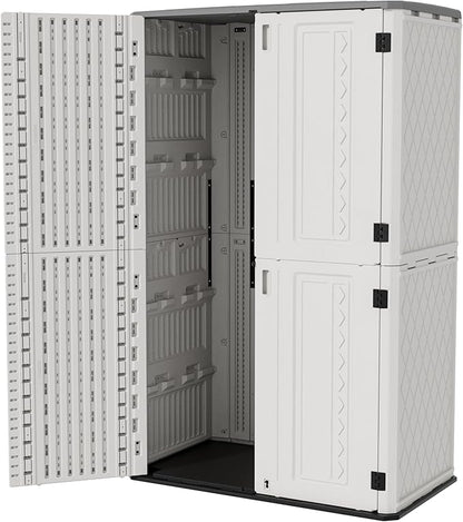 ZZM Resin Outdoor Storage Shed, 67 Cu.ft Vertical Resin Tool 4x6 FT Cabinet w/o Shelf for Garden, Patio, Backyard, All-Weather Outdoor Plastic Storage Clearance, Lockable with Floor (Light-White)