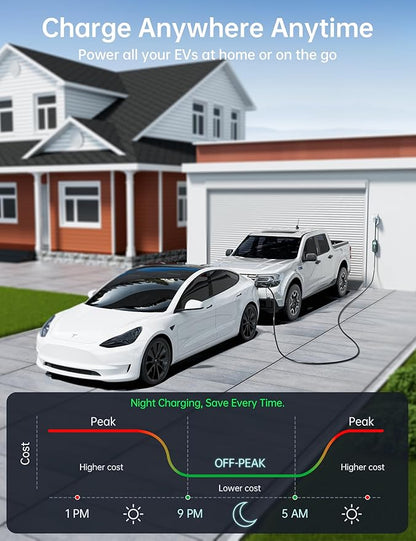 16A Level 1&2 Tesla Charger [Adjustable Current, Delay Charge & Smart Display] Tesla Mobile/Home Charger with 21 ft Cable, Mobile Connector for Model X/Y/3/S/Cybertruck, NEMA 6-20/5-15 Plug, 110-240V