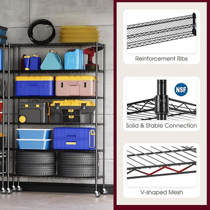 BestOffice 18x48x77 Storage Shelves Commercial Heavy Duty Metal Shelves Garage Organizer Wire Rack Shelving Storage Unit Shelf Adjustable Utility 6000 LBS Capacity,Black