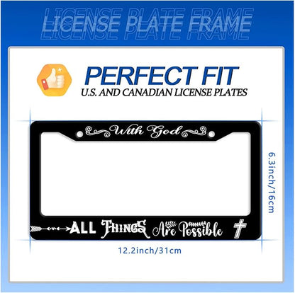 with God All Things are Possible License Plate Frame Christian License Plate Stainless Steel Funny License Plate Holder Men Women Personalize Jesus Cross Car Accessory Decoration 12.3" x 6.3"