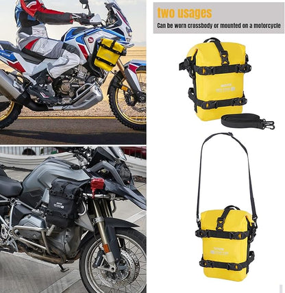 Motorcycle Tail Bag Front Bumper Bag, 8L Roll-top Waterproof Motor Saddle Panniers Luggage Bags for Bike Motorcy-Yellow