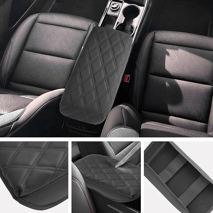 SXCY for 2025 Chevy Equinox Armrest Cover Pad for Equinox 2025 Center Console Armrest Cover 2025 Equinox Center Console Cover 2025 Equinox Middle Console Cover (Adding Pad 2-Line Rhombus Style)