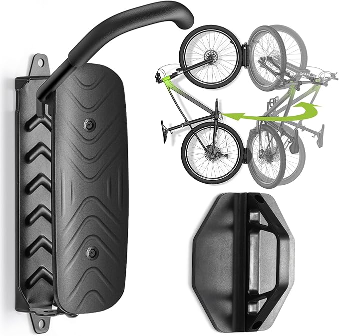 Swivel Bike Wall Mount [1 Pack], 150° Swivel Vertical Bike Rack Wall Hanger Holds up to 66lbs for Mountain/Road/Hybrid Bikes, Bike Hangers, Bicycle Storage Rack for Garage