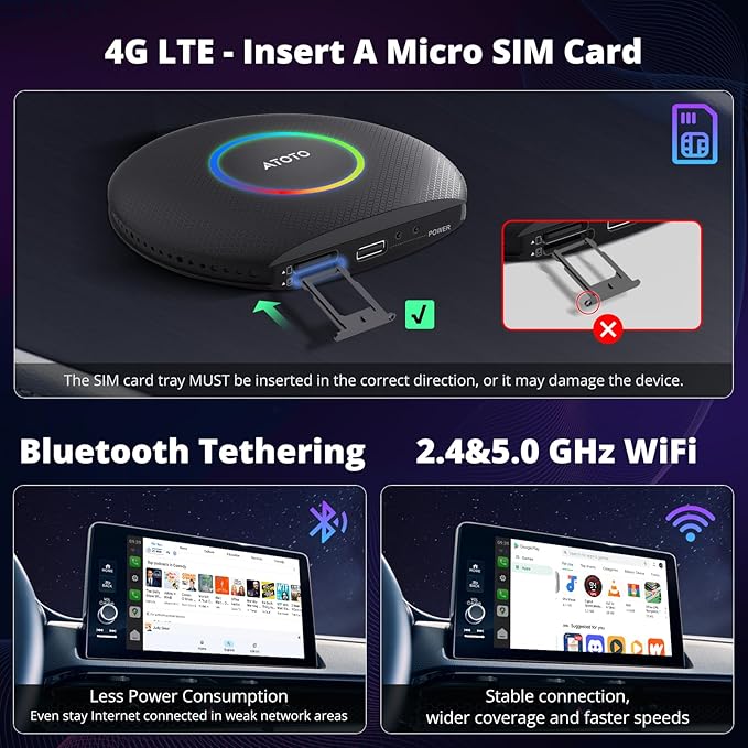 CB6 CarPlay AI Box & Android AI Box, Wireless CarPlay/AndroidAuto Adapter, Plug & Play CarWave Car Smart Box with AI DriveChat, GPS Track, Android 13, 2 BT, 4G LTE, 8G+128G, Black