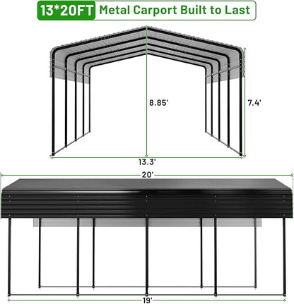 13 x 20 FT Metal Carport with Heavy Duty Galvanized Steel Roof & Durable Frame, Metal Car Garage, Sturdy Canopy Shelter for Car, Truck, Pickup, SUV, Tractor, and Boat