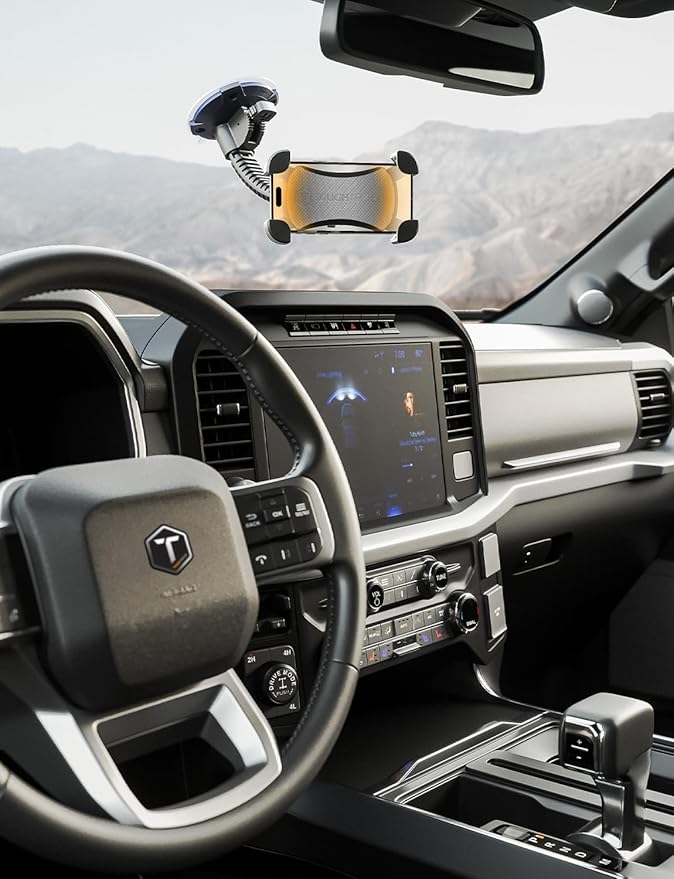 ToughTested Mammoth Windshield Mobile Mount, Double-Ribbed Gooseneck Arm, Expandable Claw Grip Holder with 360 Degree Rotation, Extra Large Suction Cup, Quick Release Button
