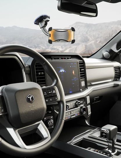 ToughTested Mammoth Windshield Mobile Mount, Double-Ribbed Gooseneck Arm, Expandable Claw Grip Holder with 360 Degree Rotation, Extra Large Suction Cup, Quick Release Button