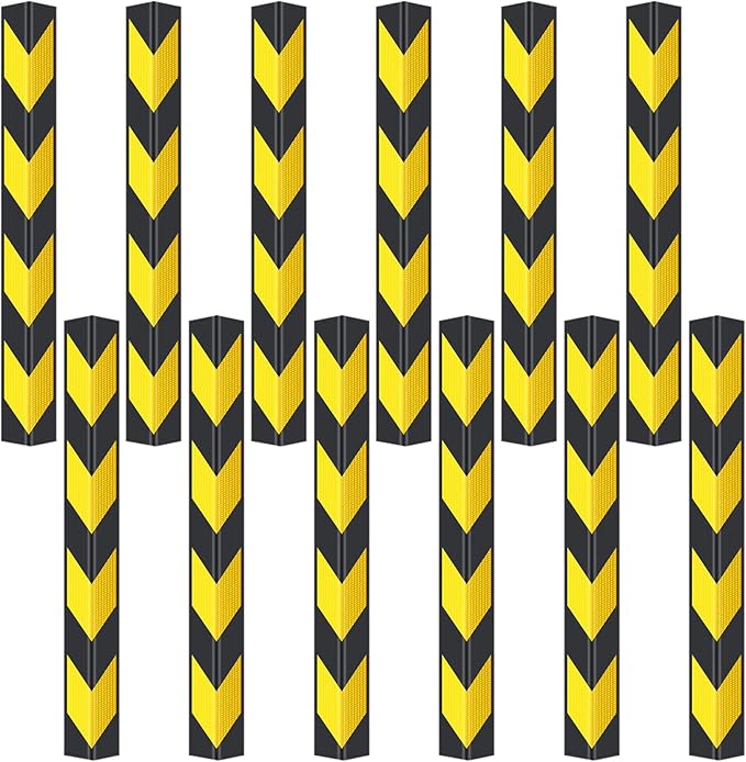 12 Pack Garage Wall Corner Guards, 31" Rubber Edge Protectors with Reflective Stripe for Parking Safety, Car Bumper and Wall Corner Protection