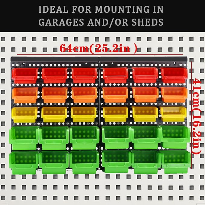 Wall Mounted Storage Bins Parts Rack 4 Colors Bin Organizer Garage Plastic Shop Tool, Garage Organizers and Storage (Style-Vivid) 25.2"*16.2"