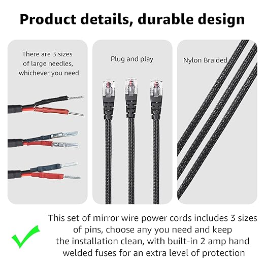 16.5" Radar Detector Hardwire Power Cord Mirror Wire Plug Tap Set (3-Piece Set) - Compatible with Uniden Valentine One Escort & Beltronics Radar Detectors,Inline Fuse Mount (RJ11)