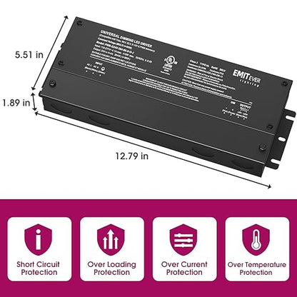 EMITEVER 384W Dimmable LED Driver, 24V 5-in-1 Dimmable Power Supply,4-Channels AC to DC Transformer for LED Light, Compatible with Lutron and Leviton Dimmer, Waterproof IP67 and UL Listed, Class 2