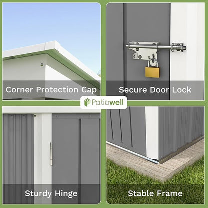 Patiowell 5x3 FT Outdoor Storage Shed, Garden Tool Shed with Sloping Roof and Lockable Door, Metal Shed for Backyard Garden Patio Lawn, Gray