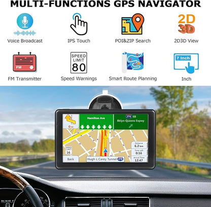 GPS Navigator for Car Truck, GPS Commercial Drivers 2025 Trucker GPS for Semi Truck with 7 in GPS Navigation Systems(Map Free Lifetime Updates), Voice Assist, Speed Limit Warnings
