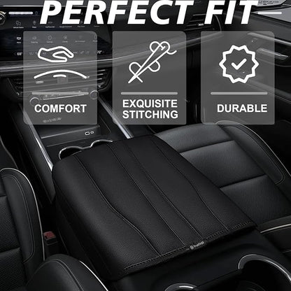 Muslogy Center Console Armrest Cover Compatible with 2025 2026 GMC Yukon/Yukon XL & Chevy Tahoe/Suburban Comfort Armrest Pad Arm Rest Cushion Vegan Leather Protector Regular Thick