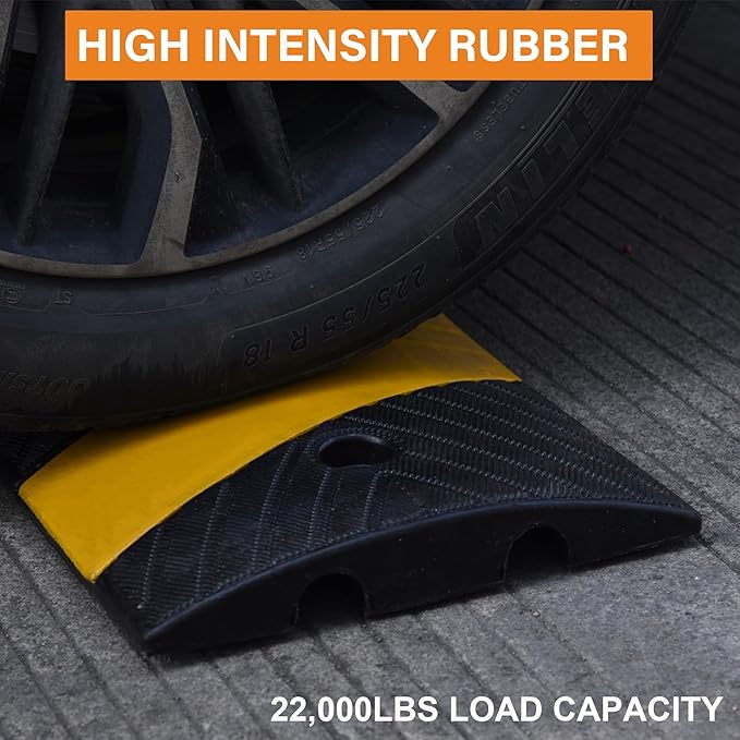 Orangestar 6Ft Rubber Speed Bump, 2 Channel Heavy Duty Speed Hump Cable Protector Ramp with 8 Bolts for Asphalt Concrete Driveway Gravel 72x11.8x1.8 inch(L x W x H) 1-Pack