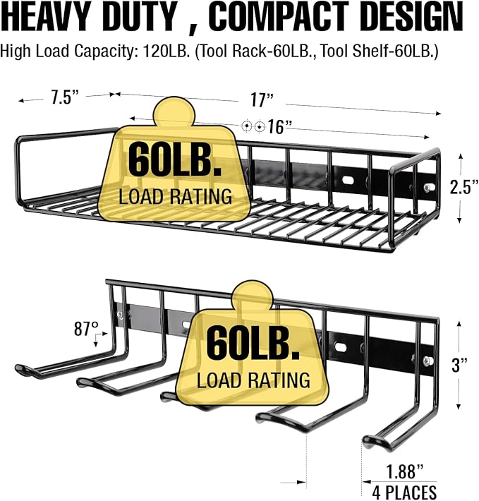 UNITEDPOWER Wall Mounted Power Tool Organizer Holder, Heavy Duty Utility Storage Rack for Battery Powered Hand Tools, Cordless Drill Rack, Workshop, Shed, Garage, Home
