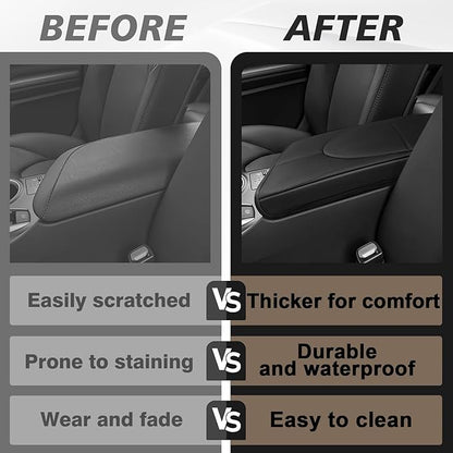 Muslogy Center Console Armrest Cover Compatible with Toyota Camry 2018-2024 Comfort Armrest Pad Arm Rest Cushion Vegan Leather Protector Regular Thick