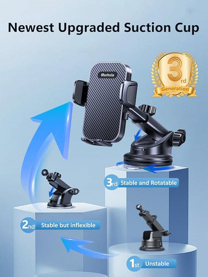 [2025 Most Stable FlexGrip™ Suction] 3-in-1 Car Phone Holder, Cell Phone Car Mount Fit for Vent/Dashboard/Windshield, All Phones, iPhone, Samsung and More
