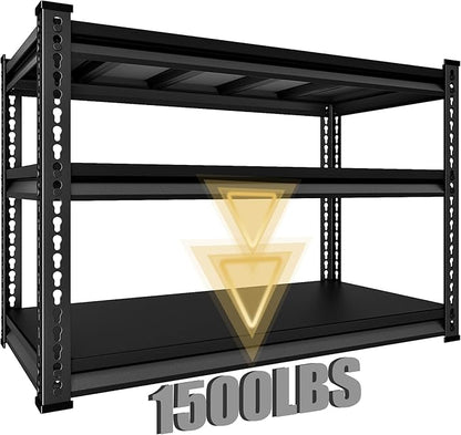 48" W Garage Shelving Heavy Duty, 1500LBS Loads Shelving Units and Storage Racks, 3-Tier Metal Garage Storage Shelves, Industrial Utility Shelf Heavy Duty,48" Wx16 Dx39 H, Black