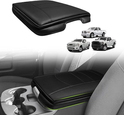 Muslogy Center Console Armrest Cover Compatible with Dodge Ram1500 2013-2018 & ram2500/3500 2013-2025 Comfort Armrest Pad Arm Rest Cushion Vegan Leather Protector 1-Inch Extra Thick(Jump Seat ONLY)