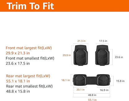 Amazon Basics 3-Piece All-Weather Heavy Duty, Full Set Rubber Floor Mats for Universal Fit in Cars, SUVs, and Trucks, Black, Trim to Customize