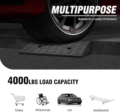 DNA MOTORING 2pcs 5.3" Rise Rubber Curb Ramp Heavy Duty Loading Driveway Ramp Threshold Ramp 19.5 in L x 13.6 in W x 5.3 in H for Loading Dock, Warehouse, Wheelchair, Motorcycles, Cars, TOOLS-00646