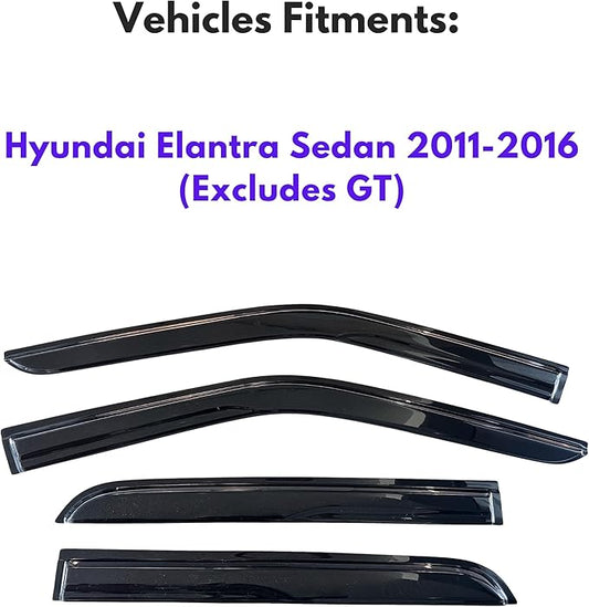 KPY Window Visor Compatible with Hyundai Elantra Sedan 2011-2016 (Excludes GT), 4PC Rain Guard Side Window Vent Deflectors Tape-On Mugen Style, 2011 2012 2013 2014 2015 2016
