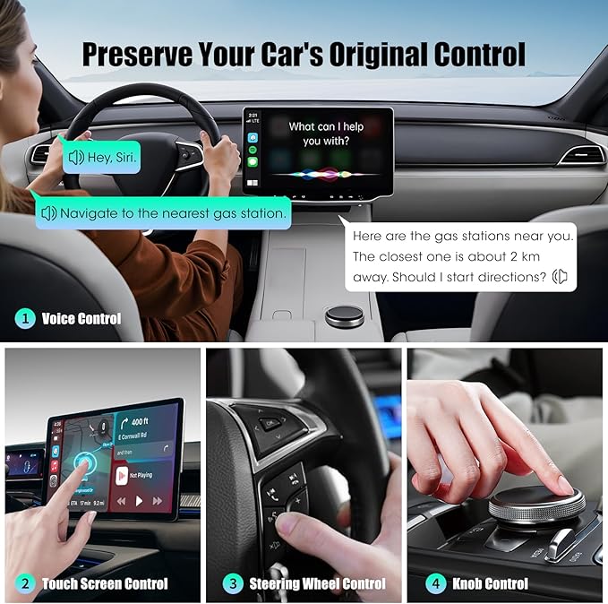Wireless CarPlay Adapter for iPhone,Convert Wired to Apple Car Play Wireless Adapter, Plug and Play, with 60CM Extension Cable USB & Type-C, Connection Stable No Delay