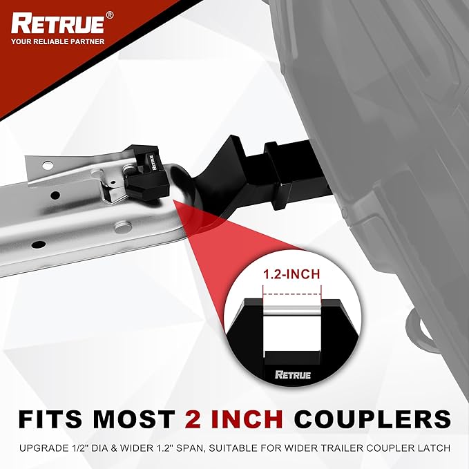 RETRUE Trailer Tongue Coupler Lock, Upgrade Trailer Cyberlock Dia 1/4'', Extra Wide 1.2'' Span Trailer Latch Lock for Trailer Coupler Latch, Tow Boat Accessories, RV Truck Car's Coupler, Jet Black