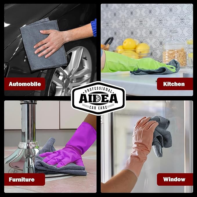 AIDEA Microfiber Cleaning Cloth Grey 20PK, Micro Fiber Cloth for Cleaning Cars, Premium All Purpose Car Towels, Dusting Cloth Cleaning Rags SUVs, House, Kitchen, Window, Workshops, 12"×12"
