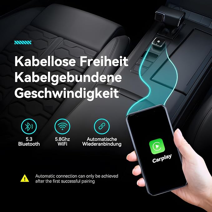 Wireless CarPlay Adapter for iPhone - Upgraded Mini Design, USB/USB-C Plug & Play Converts Wired Connection - Compatible with iOS 10+ & Factory CarPlay Cars