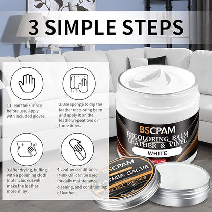 White Leather Recoloring Balm with 100ml Mink Oil,Leather Couch Scratch Remover,Leather Repair kit for Vinyl Furniture and Car Interior,Leather Dye Paint,Mink Oil for Leather
