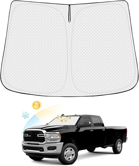Windshield Sun Shade for 2010-2025 2026 Dodge Ram 2500 3500 Accessories Thicken 6-Layer Foldable Front Window Sunshade Cover Sun Visor Protector Block UV Rays Keep Vehicle Cool