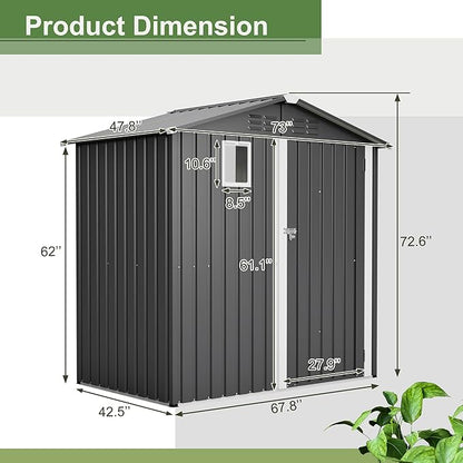 Outdoor Storage Shed, 6 X 4ft Metal Galvanized Steel Garden Shed with Floor Frame, Utility Tool Shed Storage House with Window for Backyard, Patio, Lawn