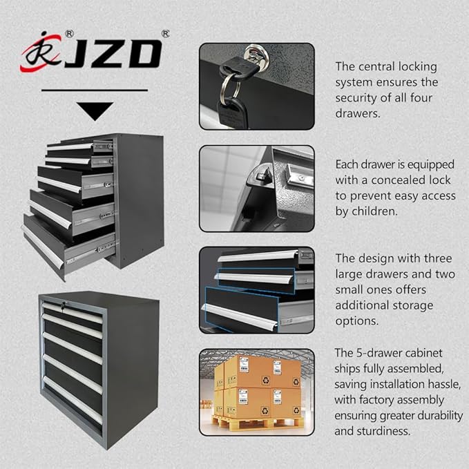 JZD Steel Garage Cabinet System, Tool Organization with Wooden Worktop, for Auto Repair Shop Basement Factory